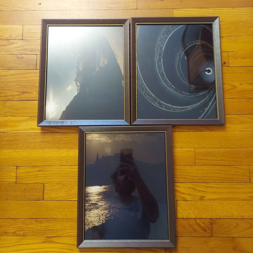 Vintage 1980's Wood & Gold Trim Picture Frames 12" x 15" Set of 3